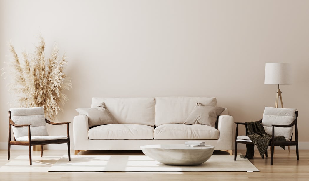 Beige Sofa and Chairs in a Modern Living Room